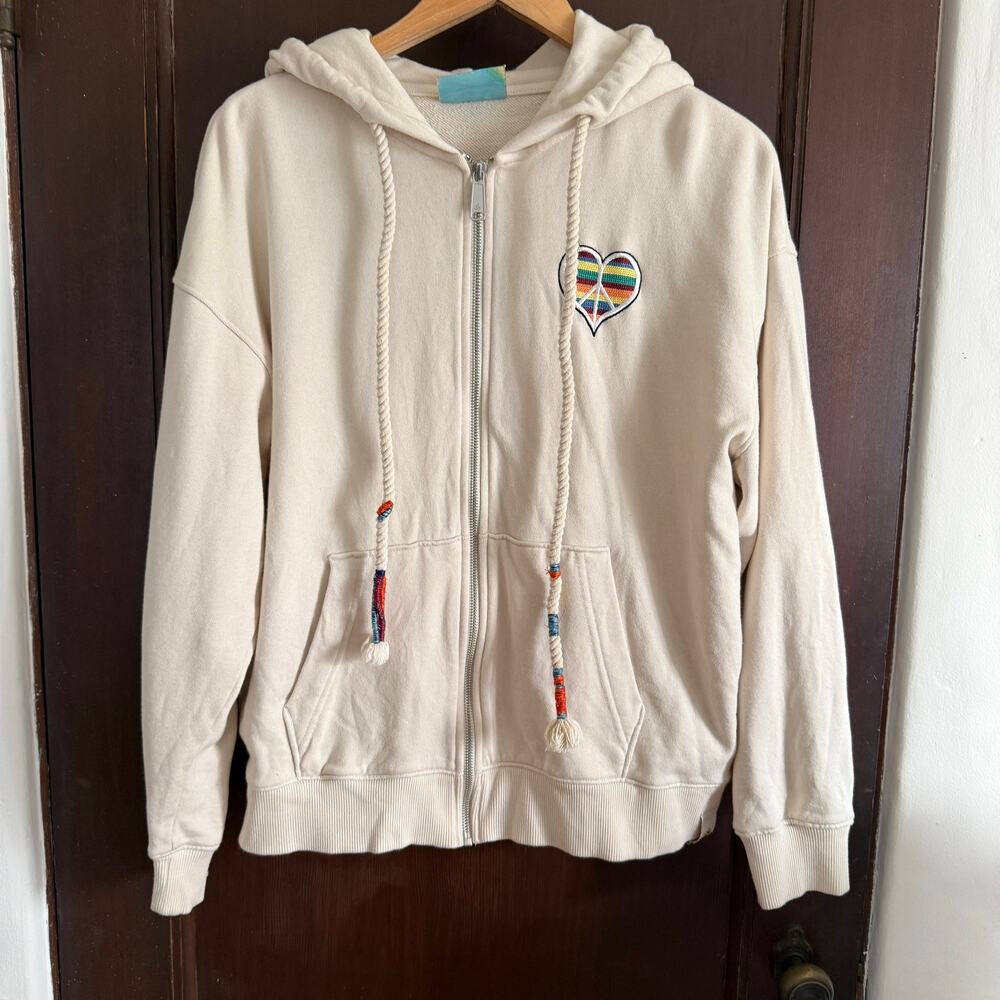 Scotch & Soda | Cream full Zip Rainbow Born To Love Organic Cotton Hoodie Medium